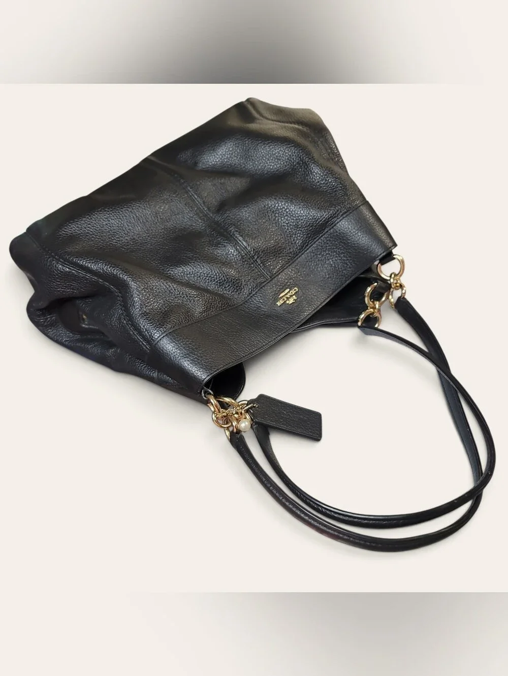 Coach Lexy Black Pebbled Leather Shoulder Hobo with Gold Hardware Preloved